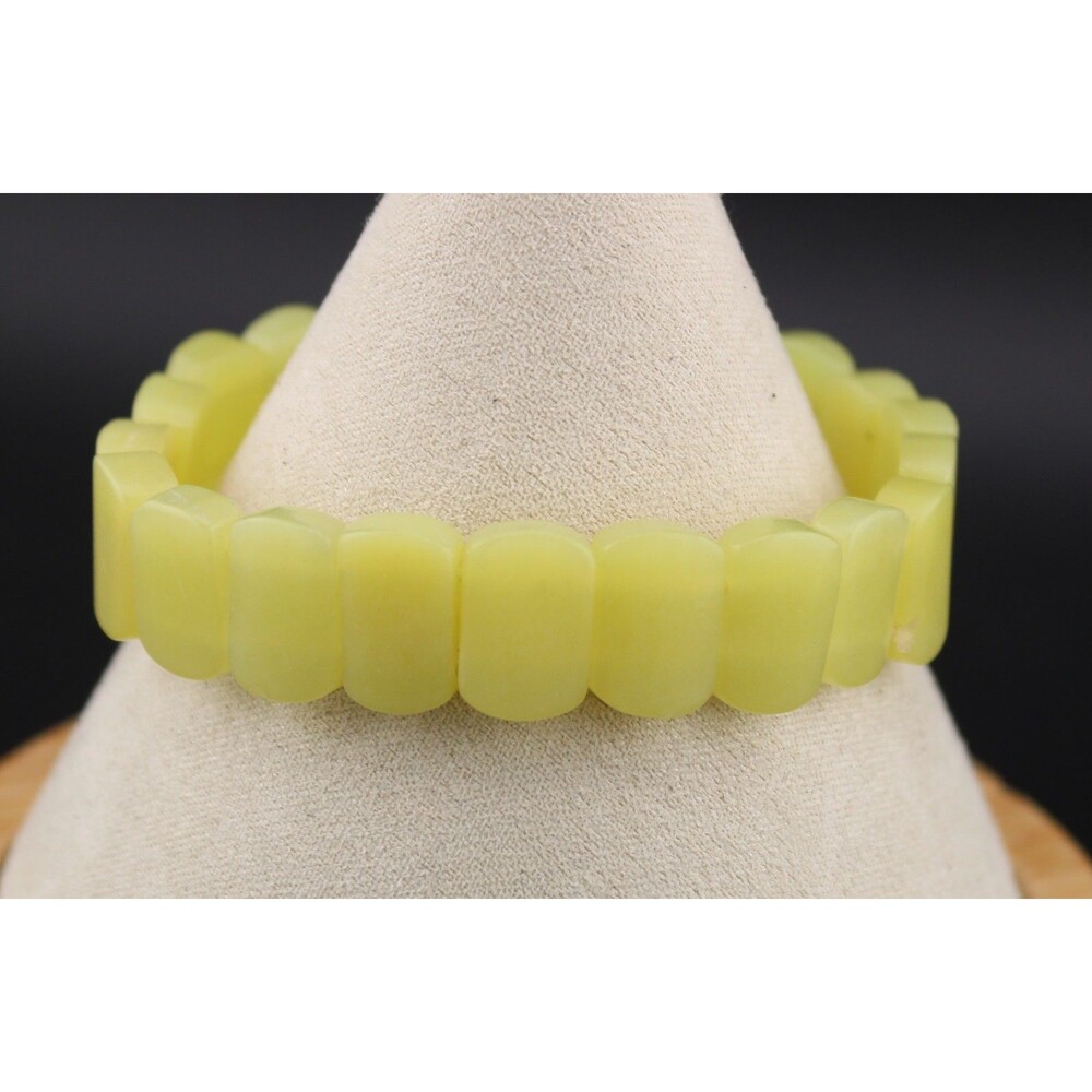 Yellow Green Serpentine Stone Panel Stretch Bracelet 6.5"